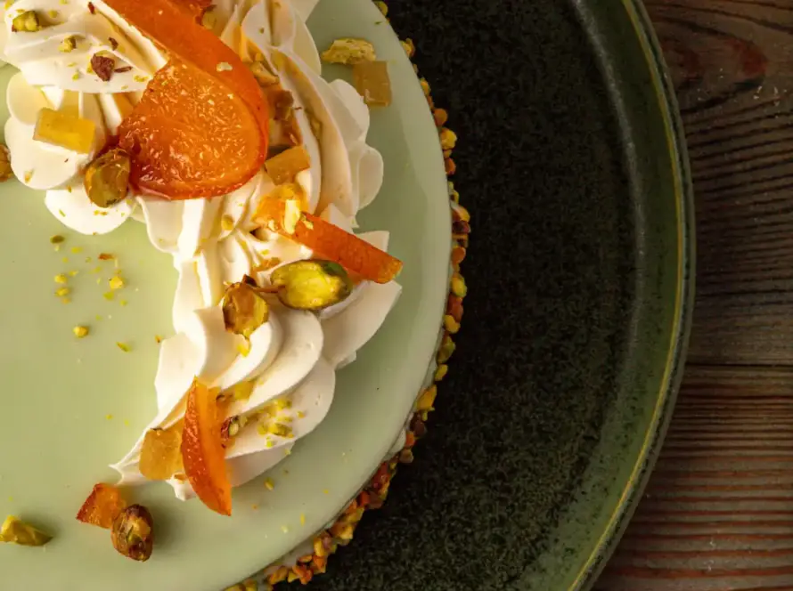 Tarta Bávara de Pistacho y Naranja